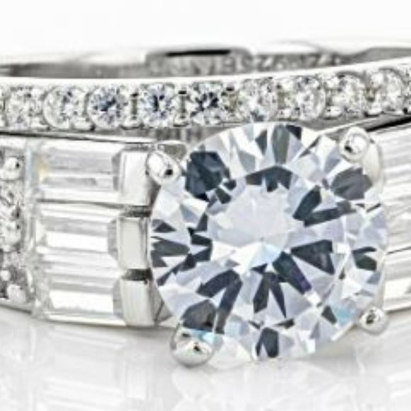 White Cubic Zirconia Rhodium Over Sterling Silver Engagement Ring With B… - Picture 3 of 5